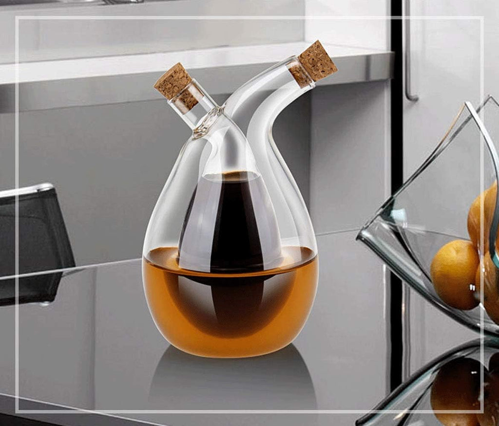 Glass Olive Oil Bottle Cruet, Hand-Blown, Moist Bottom, High Borosilicate Glass, 2 in 1 Oil and Vinegar Bottle, 2 oz