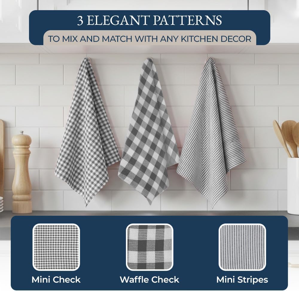 Kitchen Towels and Oven Mitt Set 20 Pc - Lint Free Cotton Dish Towels Drying, Cozy Terry Dish Rags, Flour Sack Towels