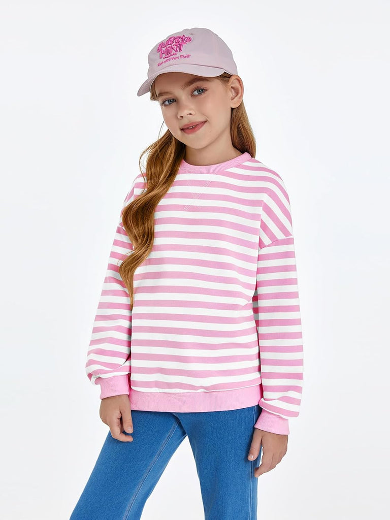 Girls Striped Crewneck Sweatshirt Long Sleeve Oversized Tops