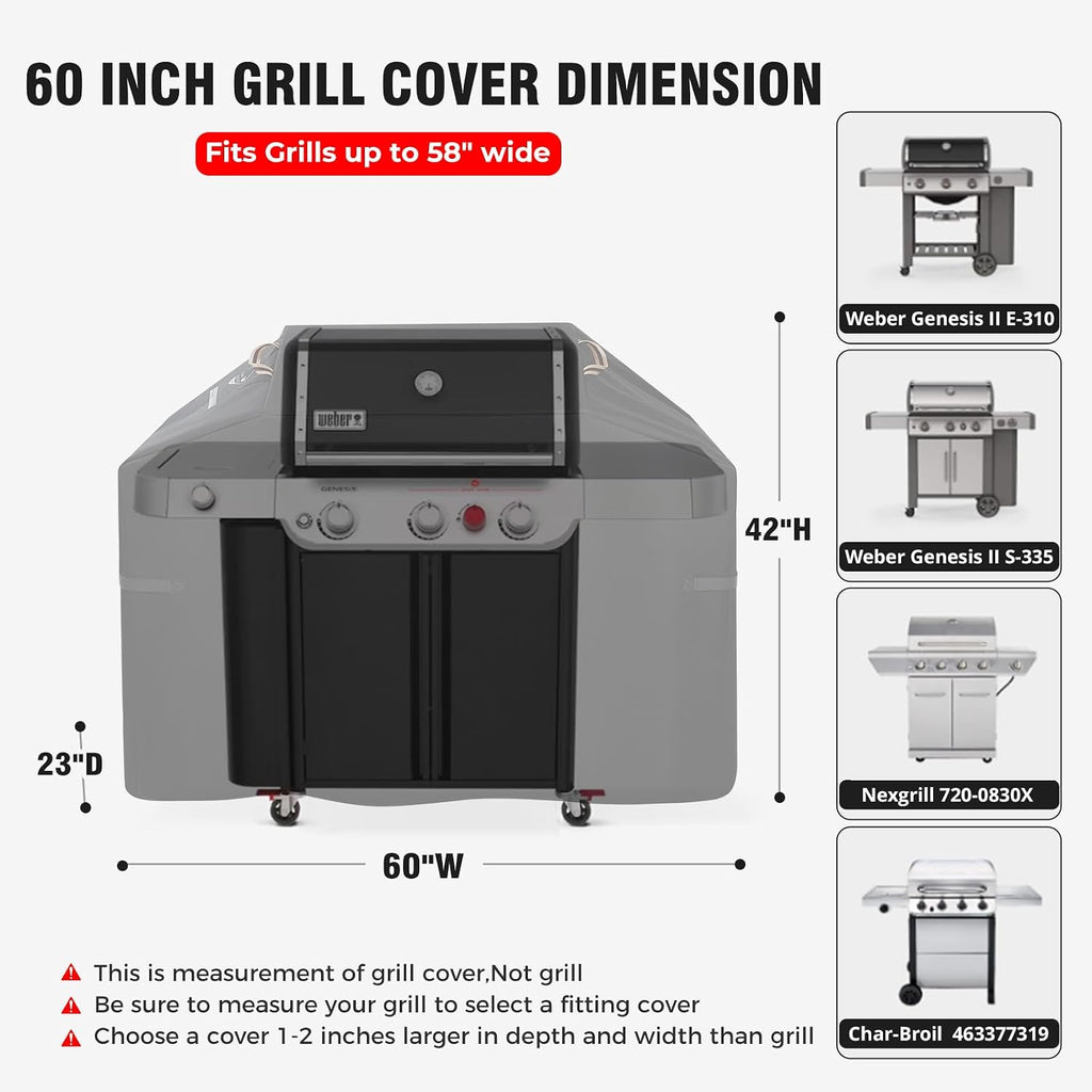 Ultimate Durable 60 Inch Grill Cover for Outdoor Grill,Heavy Duty Waterproof Rip-Proof BBQ Cover,Fade Resistant Gas