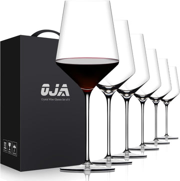 Red Wine Glasses Set of 6, Premium Crystal Wine Glasses Hand Blown, 17 oz, Long Stem, Thin Rim, Perfect for Daily