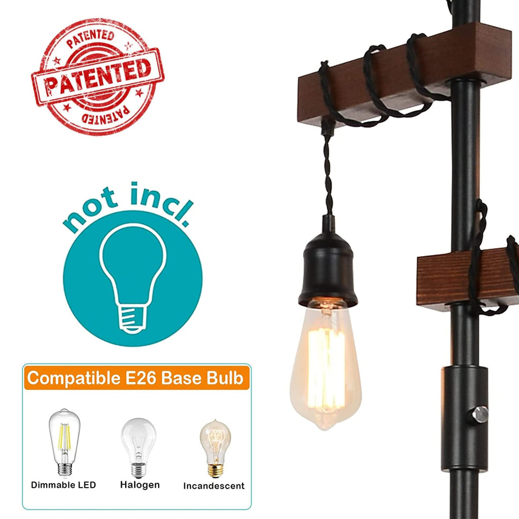 Dimmable Industrial Floor Lamp, Farmhouse Tree Floor Lamp, 68 Inch 3 Lights Wood Standing Lamp, Sturdy Base Tall