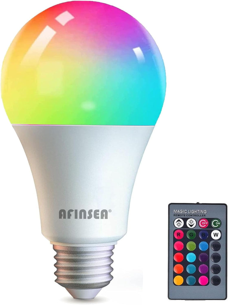 RGB Color Changing Light Bulbs,9W RGB LED Light Bulbs,40W Equivalent A19 E27/E26 Warm White 6500K,16 Color Multicolor