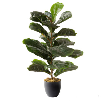 Artificial Fiddle Leaf Plant, Life-Like Ficus Faux Fig Tree, Dark Green in Decorative Planter - 28" Tall
