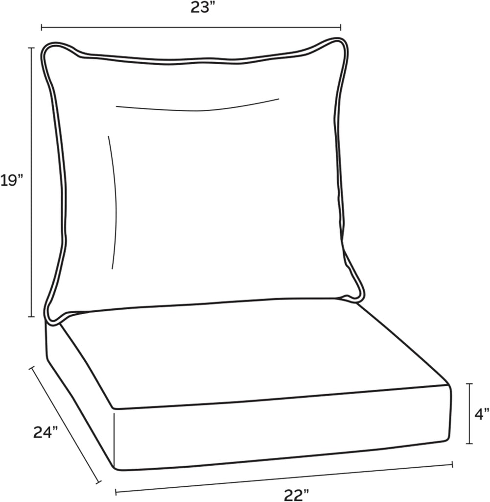Outdoor Deep Seat Cushion Set, Foam, 22x24, Black Damask | Sofa, Couch, Conversation Set, Premium High-Density Foam