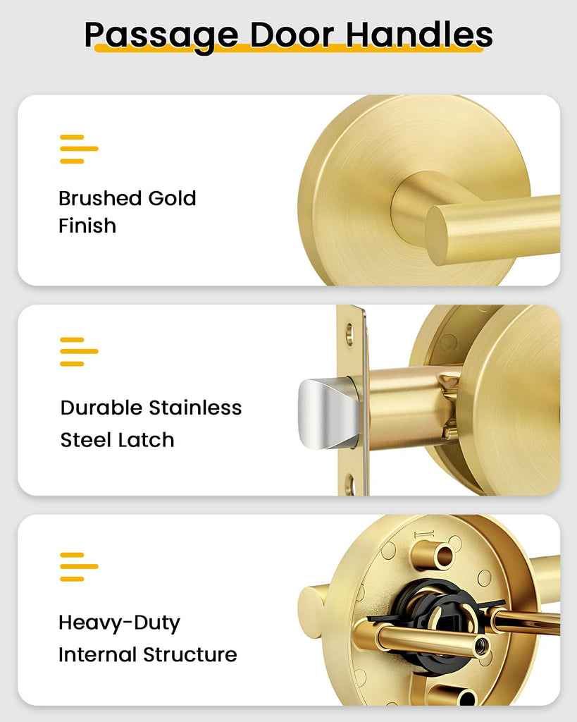 Gold Door Handle Interior, Passage Door Levers for Closet 4 Pack