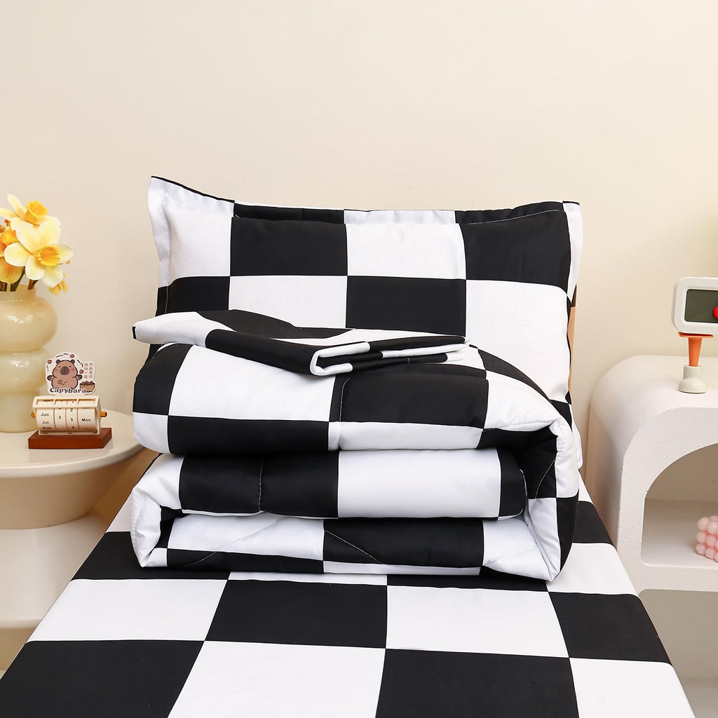 Checkered Toddler Bedding Set Black White Plaid Comforter Set