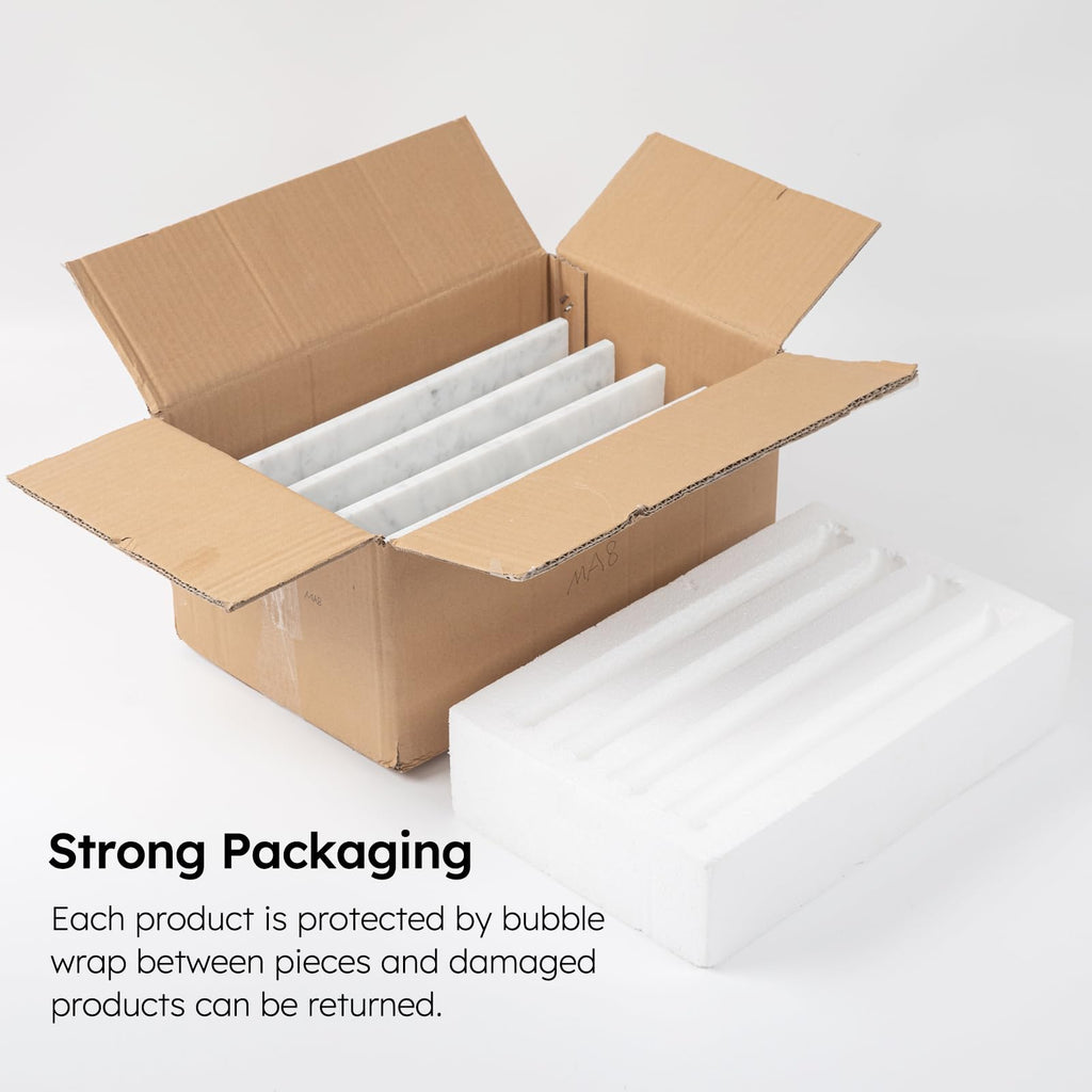 4-Pack Carrara White Marble Baseboard Trim Molding, 5 x 12 Inch Crown, Polished, Bianco Italian Carrera Marble