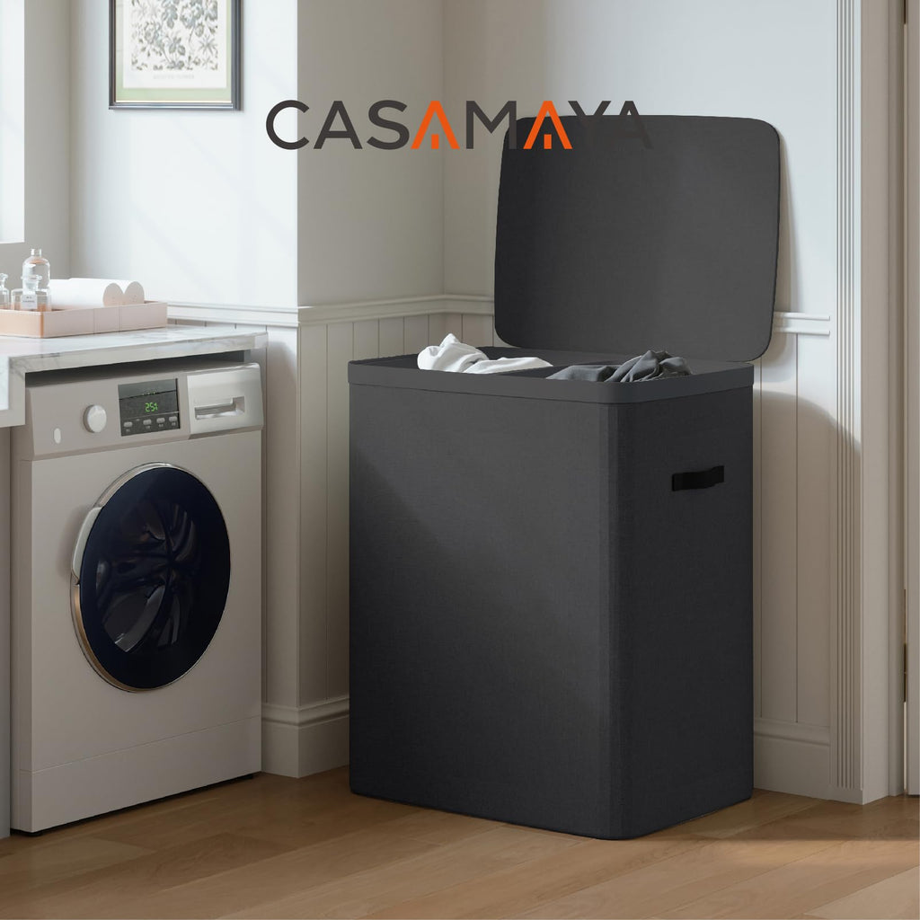 Laundry Basket with Lid, Laundry Hamper 2 Section, 170L collapsible Laundry Organizer, Easy Assembly, with Handles