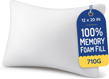 12x20 Memory Foam Throw Pillow Insert, Rectangular Lumbar, White