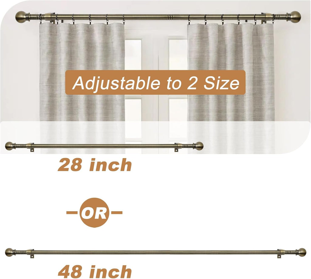 Antique Brass Curtain Rods for Windows 28 to 48 inch, 5/8 inch Small Curtain Rod Set with Brackets, Heavy Duty