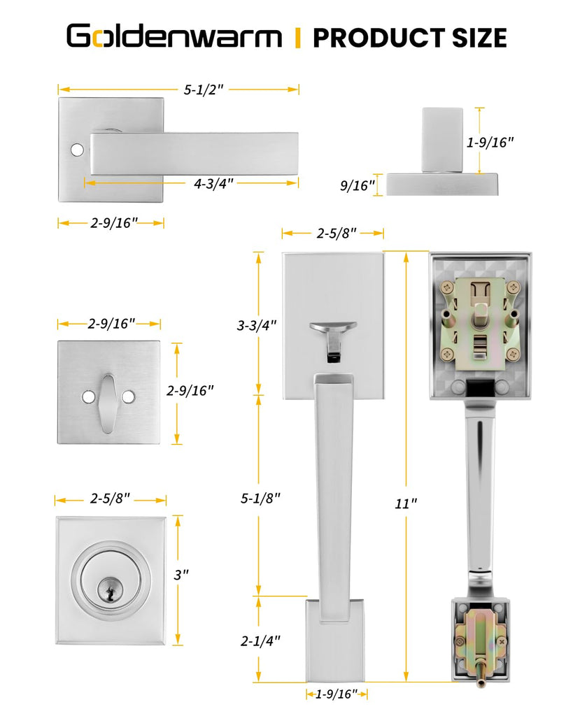 Front Door Lock Set, Brushed Nickel Front Door Handles and Locks
