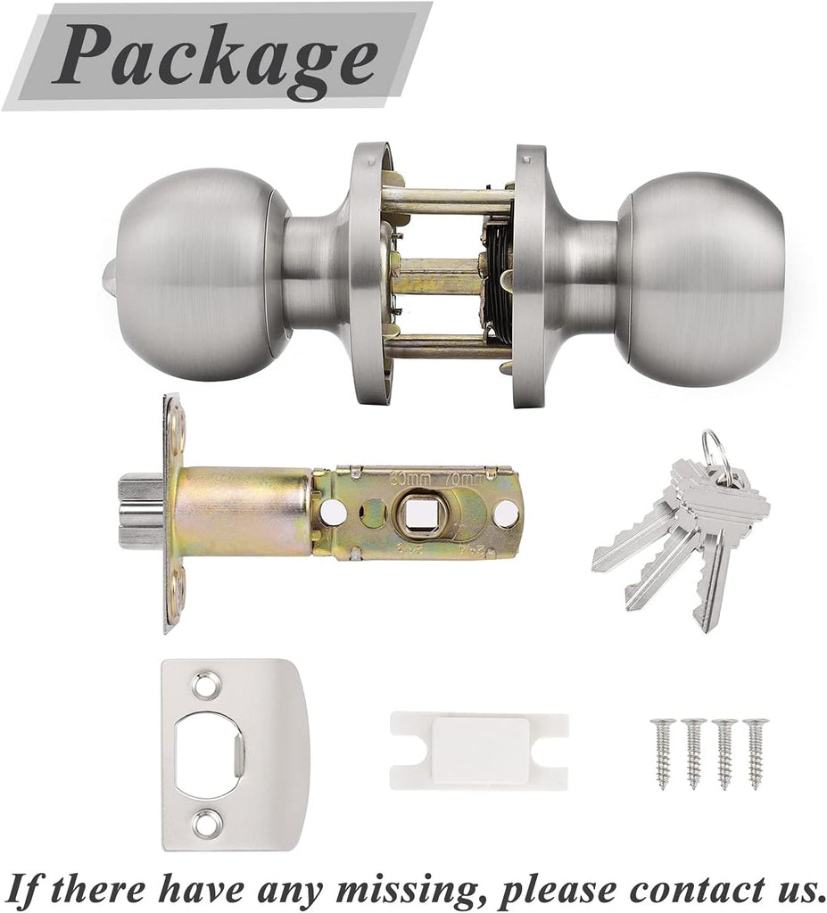 2 Pack Keyed Alike Entry Door Knobs with Lock and Key Ball Door Knob Handles Entrance Door Lockset Brushed Nickel