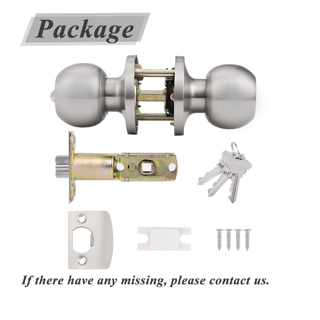 2 Pack Keyed Alike Door Knobs Combo Pack, Brushed Nickel Ball Entry Door Knobs Entrance Lockset, Interior Exterior