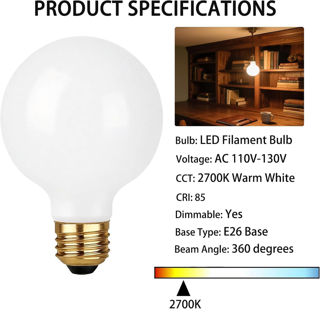 G25 Dimmable LED Globe E26 60W Warm White Vanity Light Bulbs, 4 Pack