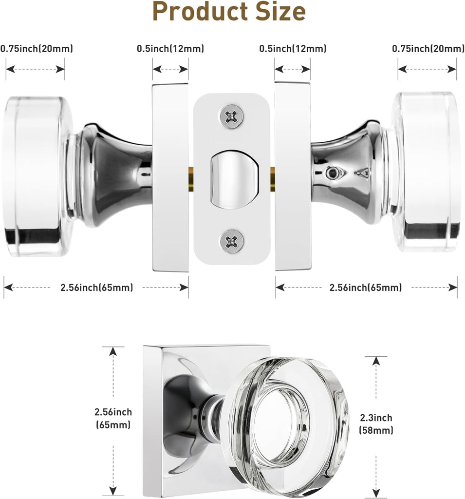 Polished Chrome Door Knobs Glass Door Knobs Interior Passage Door Knob Crystal Interior Door Knob for Closet and