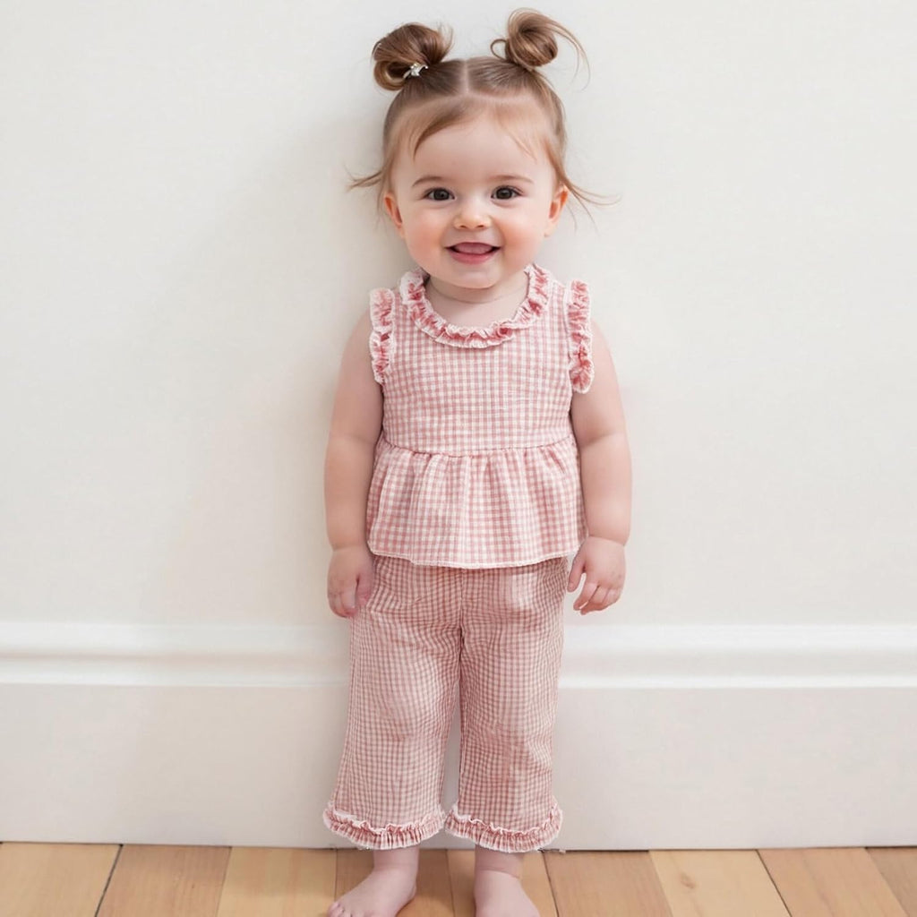 Toddler Girl Clothes Baby Summer Outfit Plaid Ruffle Sleeveless Vest Tank Tops Pants Set 12 18