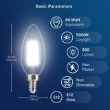 60W Equivalent LED Chandelier Light Bulbs, E12 Base, Clear B11 LED Filament Candelabra Bulbs, 5000K Daylight, 500LM