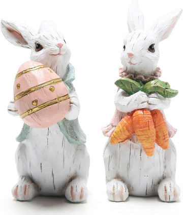 Easter Bunny Decorations Spring Home Decor Bunny Figurines Gifts(Easter White Rabbit ) - Set of 2