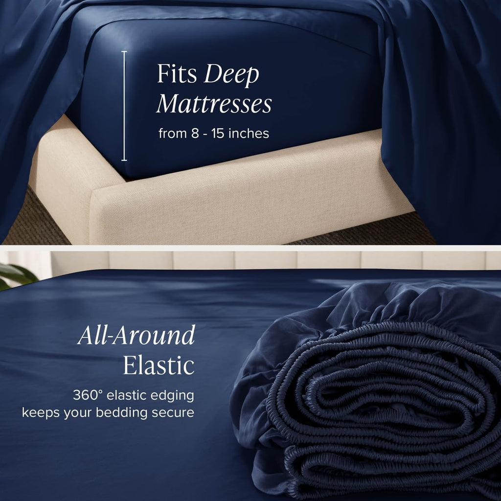 100% Organic Cotton Sateen Sheet Set (Twin XL, Dark Blue)