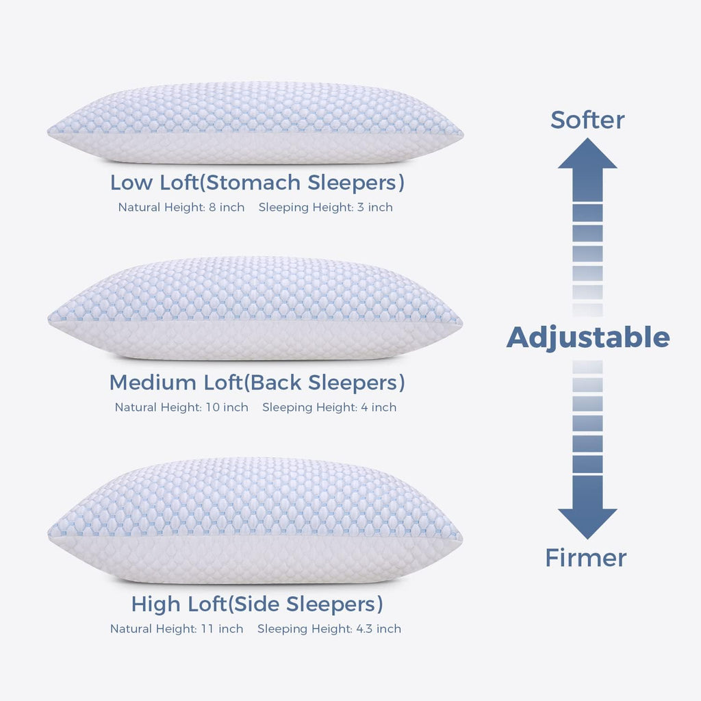 Shredded Memory Foam Pillows King Size 2 Pack | Neck pain relief, supportive, odorless, cooling pillow, adjustable