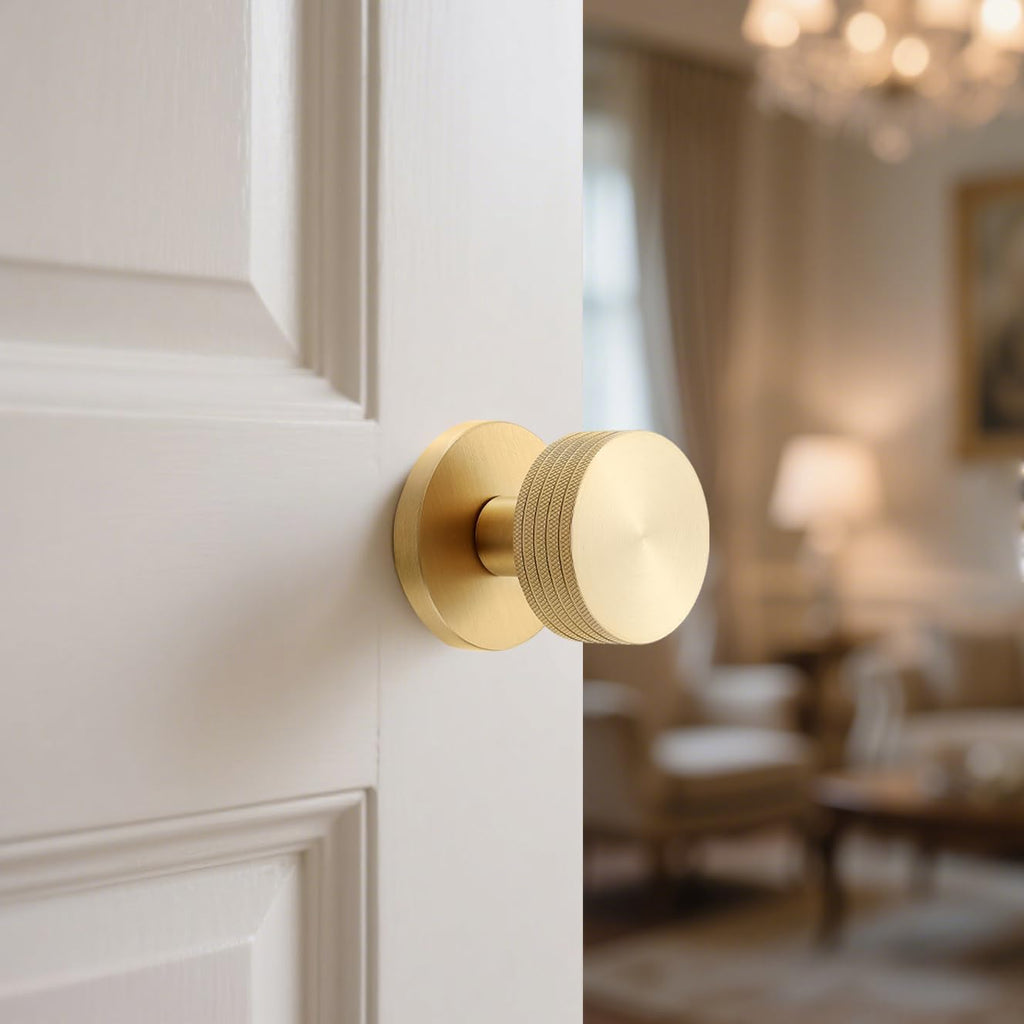 Knurled Solid Brass Passage Door Knob, Fixed 2-3/8" Backset