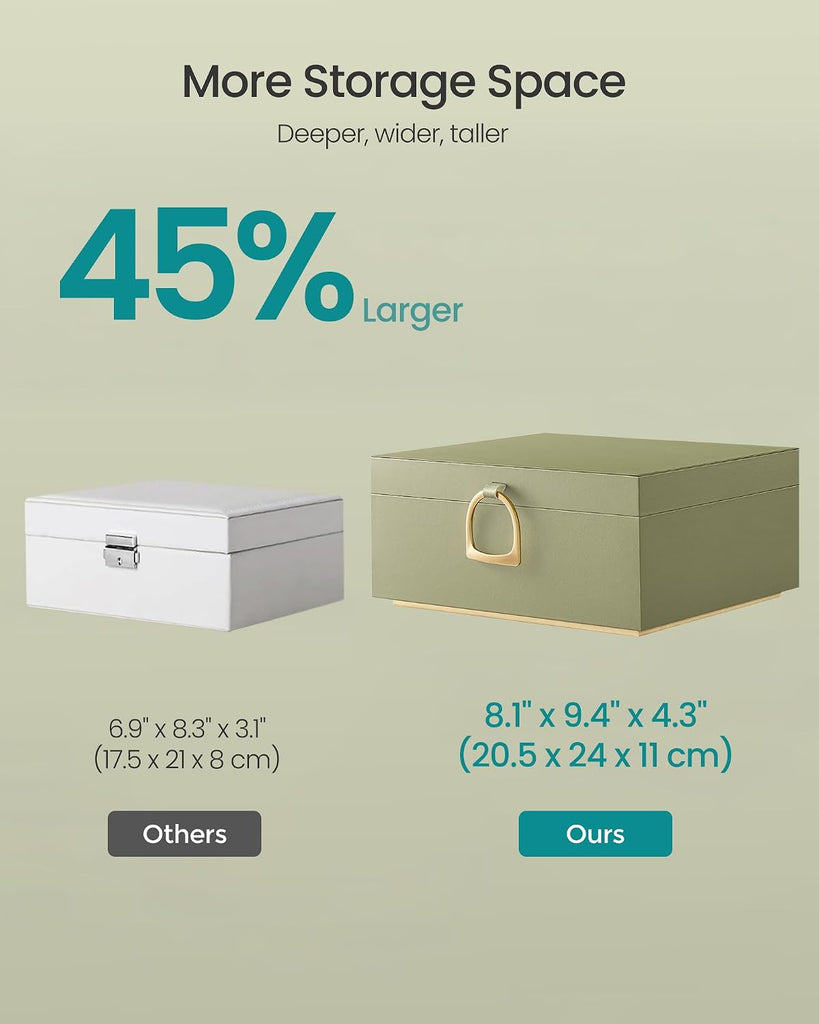 2-Layer Jewelry Box with Handle, Removable Tray, Floating Effect