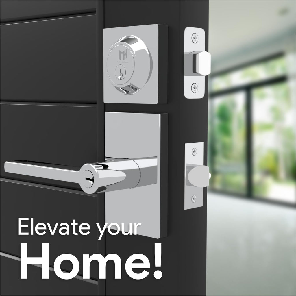 Glamor Entry Combo, Entry Door Handle and Single Cylinder Deadbolt Lock and Key Combo Pack, Heavy Duty Locking Door