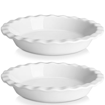 40 Oz Ceramic Pie Pan Set of 2, 9 Inch Fluted Pie Dish
