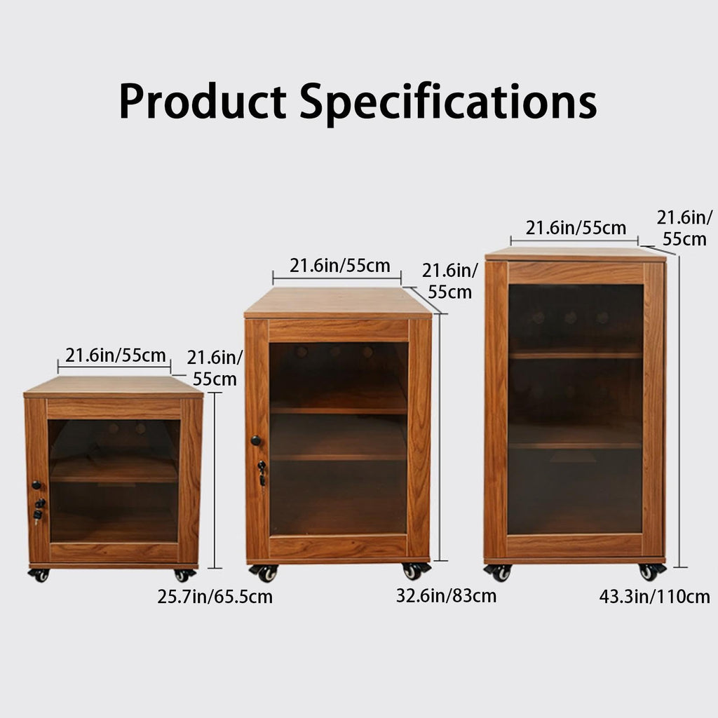 Audio Equipment Rack Cabinet, Wood AV Rack with Glass Door & Wheels