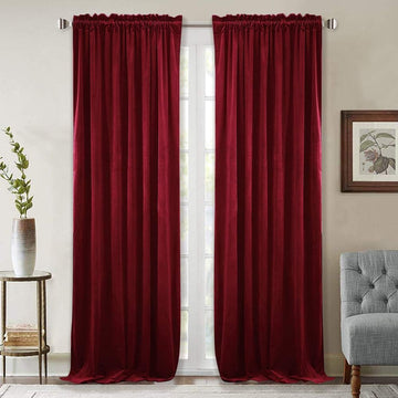 Luxury Red Velvet Curtains - Extra Long 108-inch Heat & Light Reducing Thick Heavy Duty Velvet Drapes with Rod Pocket