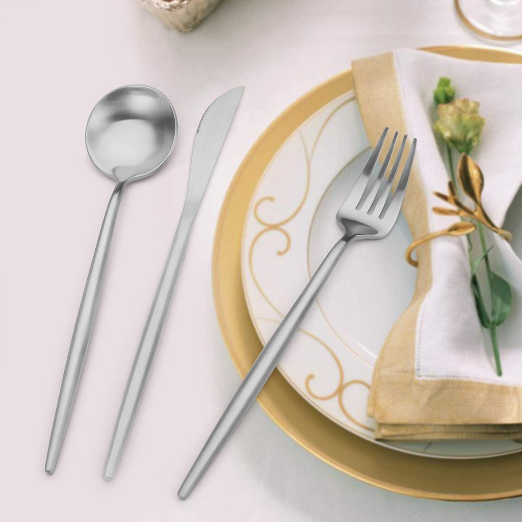 Matte Silverware Set for 4, 20pcs Satin Finish Flatware Cutlery Set