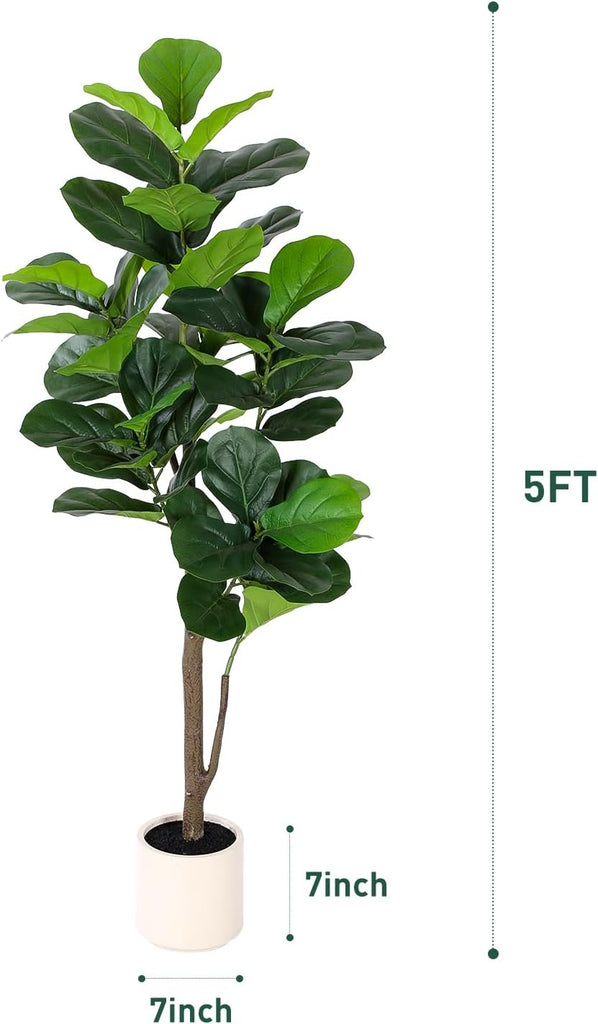 Artificial Fiddle Leaf Fig Tree 5FT with Planter Faux Trees Indoor Tall Artificial Tree, Stable Base, 58 Realistic