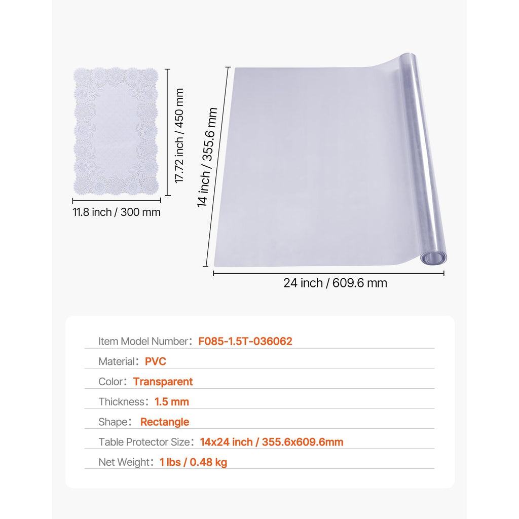 Clear Table Cover Protector, 1.5mm Thick 36 x 72 in PVC Plastic Tablecloth, Waterproof & Oil Spill Proof