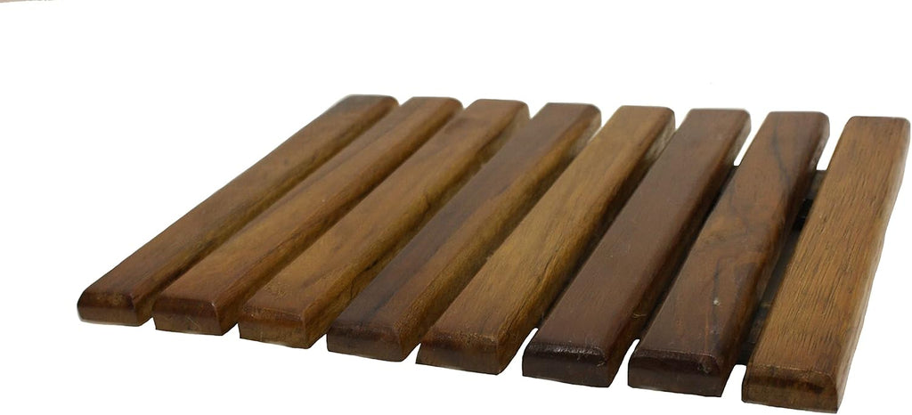 Handmade Adorable Rectangle Teak Wood Trivet for Hot Dishes, Pot Pan or Tea Pot Holder, for Any Kitchen - Set of 2