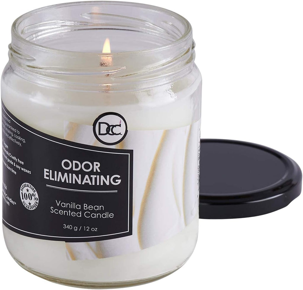 Vanilla Bean Odor Eliminating Highly Fragranced Candle - Eliminates 95% of Pet, Smoke, Food, and Other Smells Quickly - Set of 12