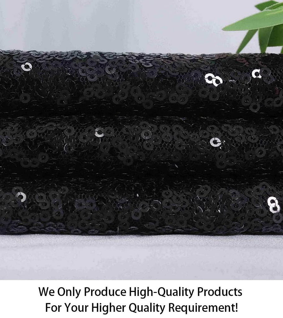 Sequin Fabric 6 Feet Sparkly Fabric by The 2 Yards-Black Around The World Party Decorations -0818S