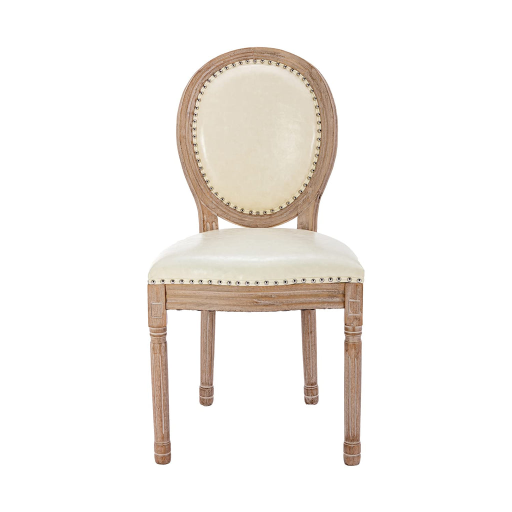 French Country Dining Chairs Set of 4, Leather Farmhouse Dining Room Chairs with Round Back, Solid Wood Legs, Oval