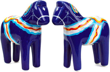 ScandinavianGiftOutlet - Salt and Pepper Shakers - 3.25" Ceramic Dala Horse - Blue Swedish Theme - Kitchen - Set of 2