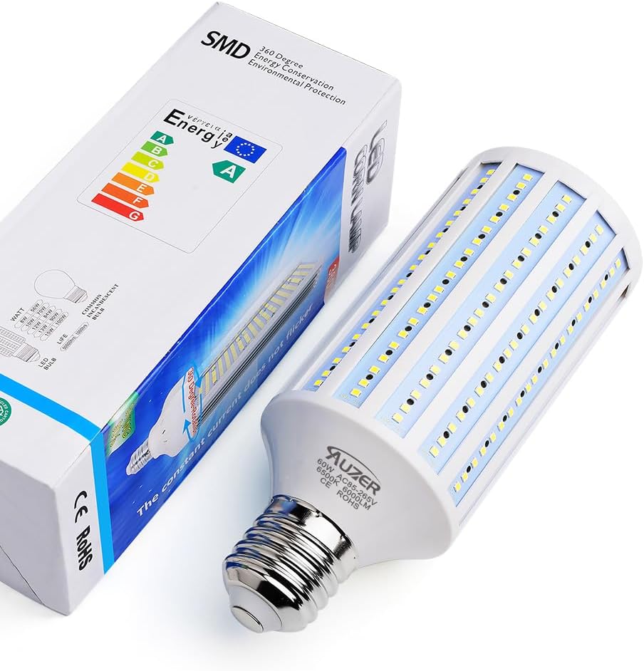 60W LED Corn Light Bulb, Large Mogul E39 Base, 6000-Lumen, 6500K Daylight Cool White,LED Corn Bulb for Large Area