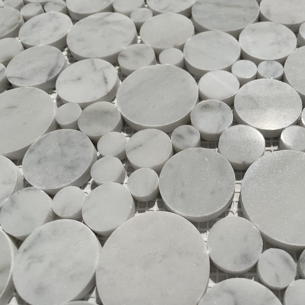 Carrara White Marble Bubble Round Paramount Mosaic Tile Polished Kitchen Bath Wall Floor Backsplash Shower (1 Sheet)