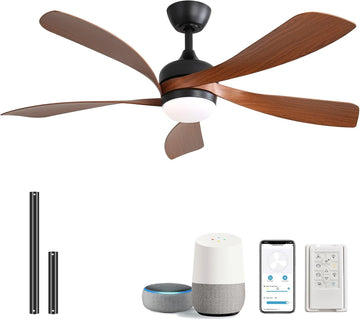 52 Inch Smart Ceiling Fan with Light, Modern Ceiling Fan with Dimmable Memory LED, Compatible with Alexa/Google/App