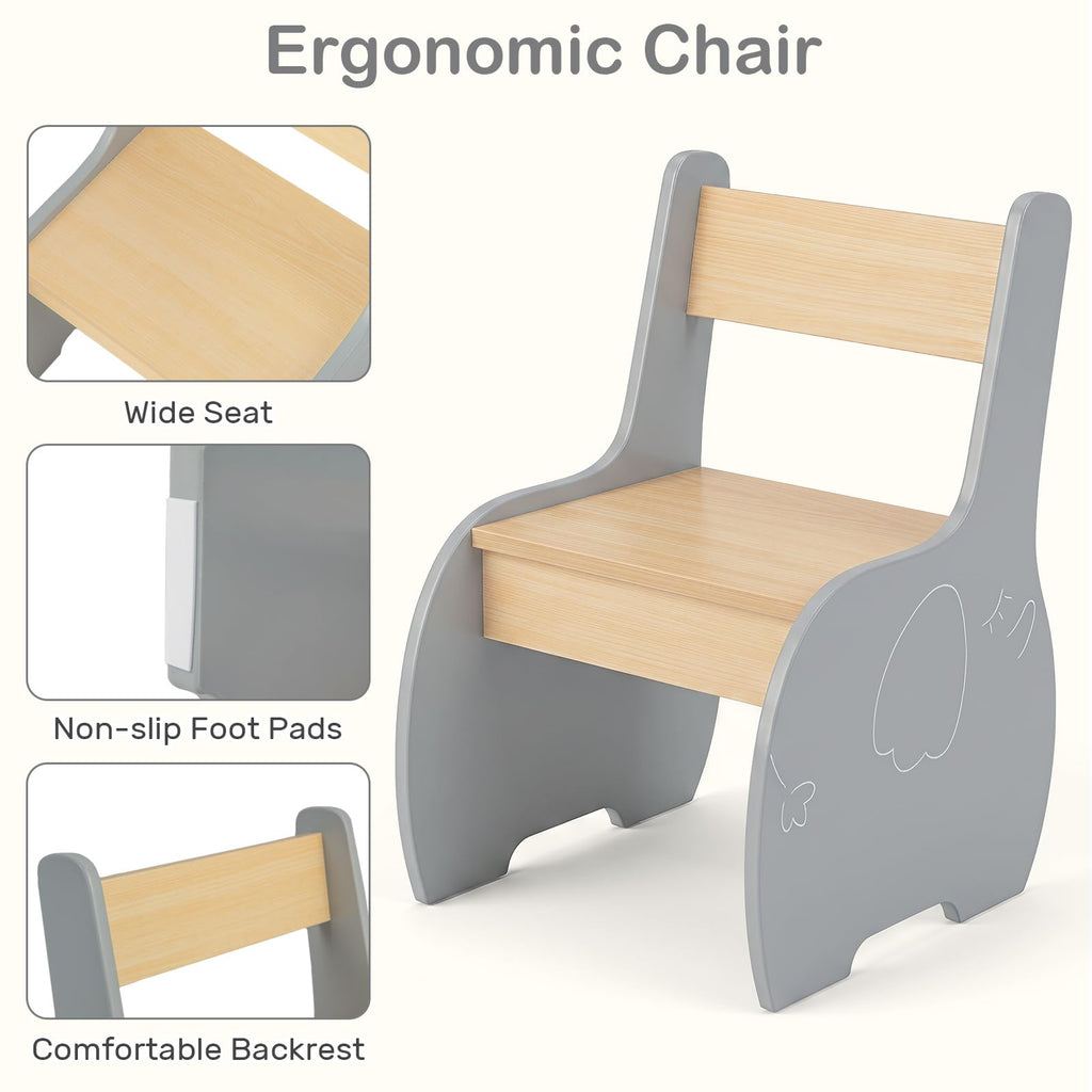 3 in 1 Kids Table and Chair Set, Wood Multi Activity Table with Removable Tabletop Storage, Detachable Blackboard for