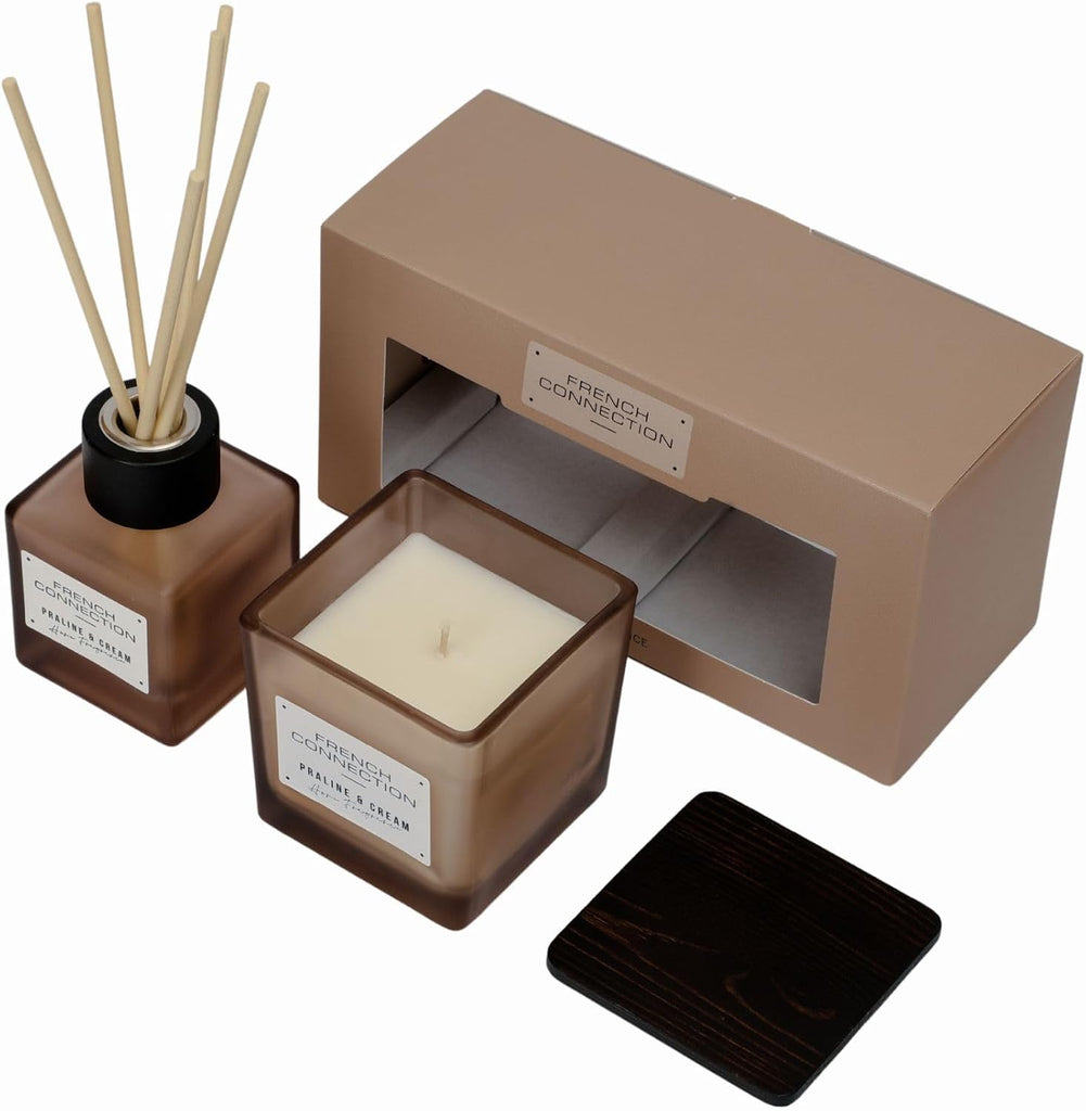 Square Range Scented Candle & Reed Diffuser Gift Set | 220g Shea Butter Wax Candle & 100ml Diffuser | Glass Jar - Set of 2