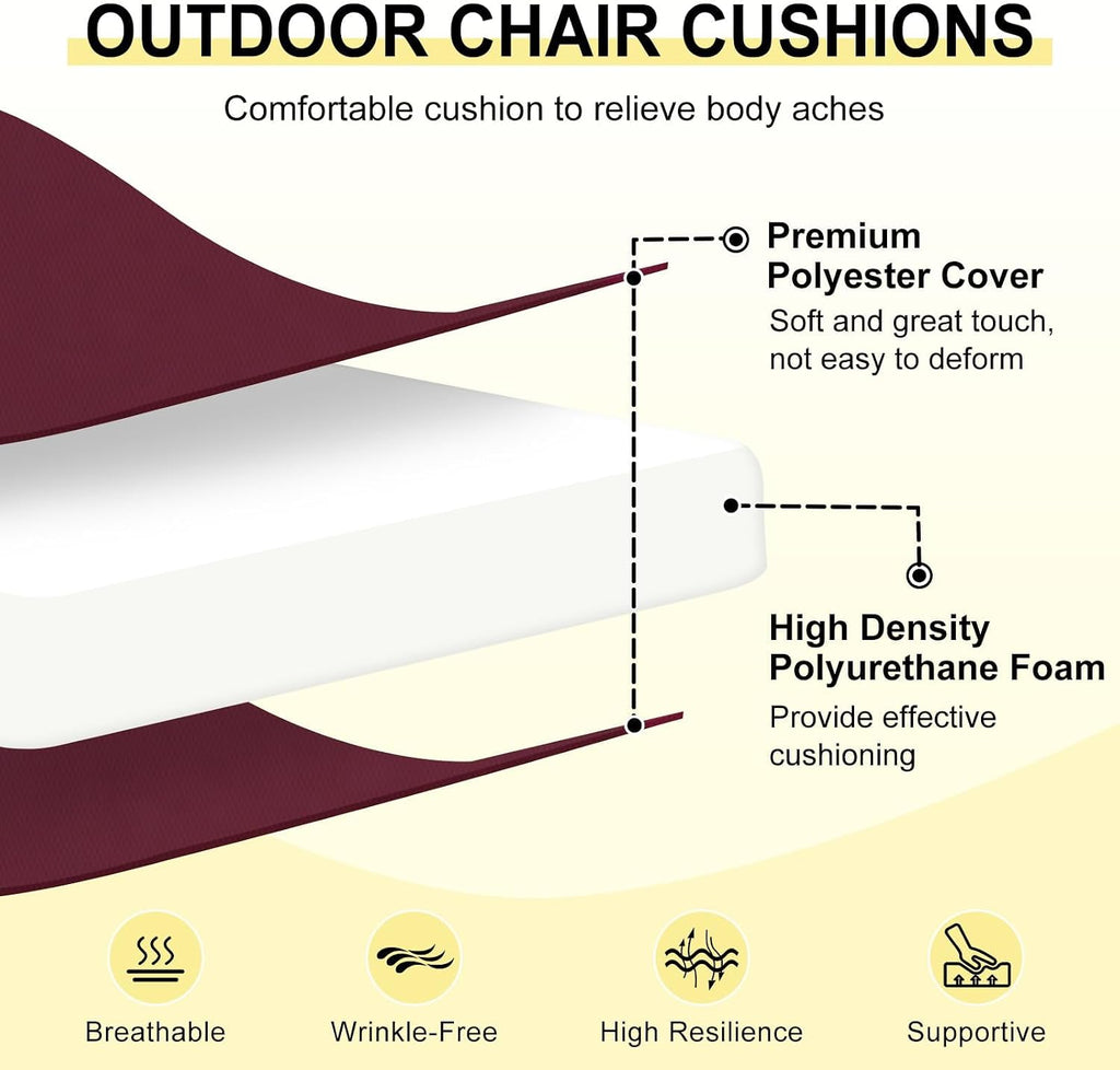 Outdoor Chair Cushions Set of 4 Furniture, Water-Resistant Patio Chair Cushions with Ties, High Density Foam Outdoor