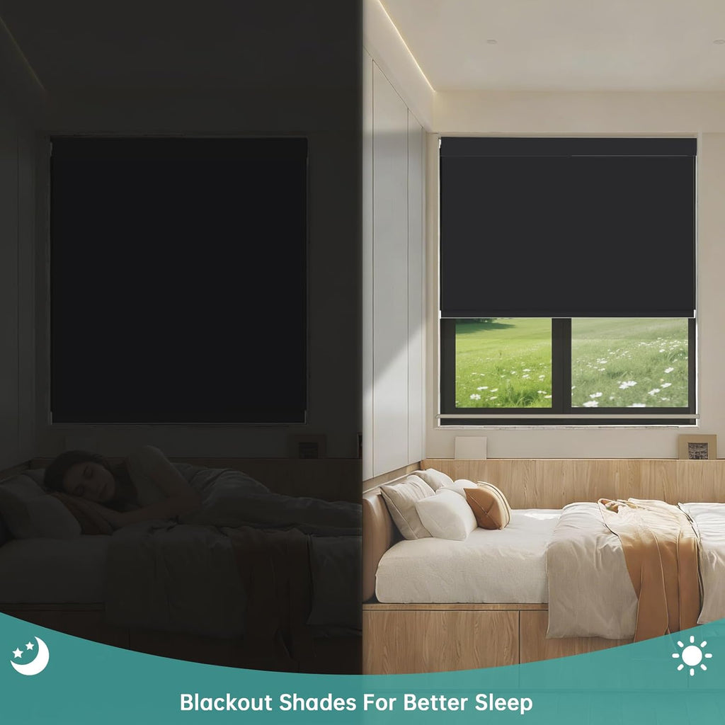 No Drill No Tools Blackout Roller Shades for Window, Cordless Roller Shades Thermal Insulated UV Protection Privacy