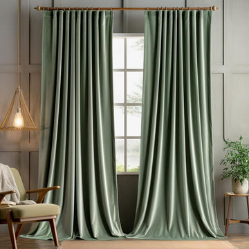 Sage Green Polyester Curtains 96 inches 2 Panels - Pinch Pleated Luxury Room Darkening Window Drapes for Bedroom