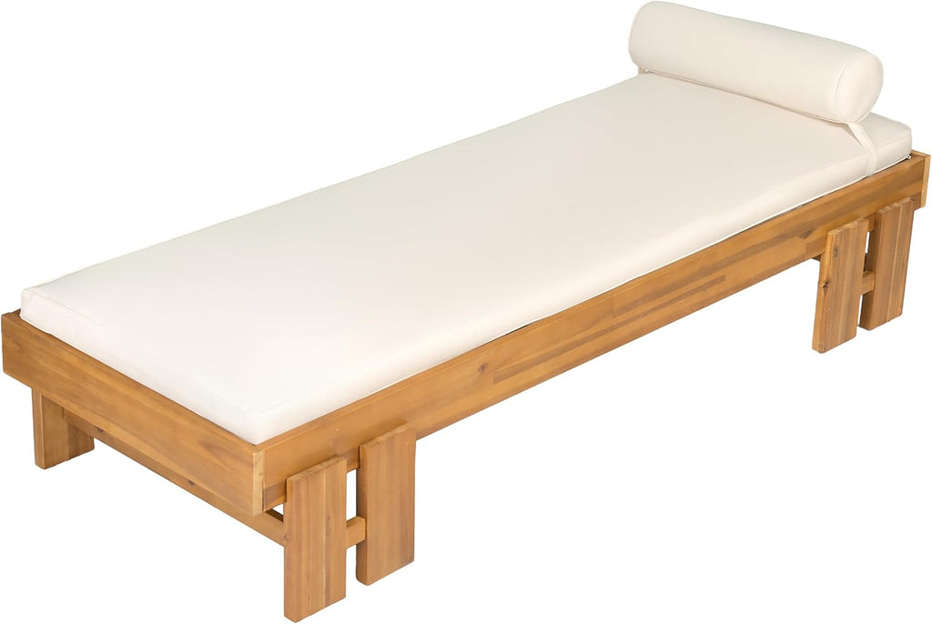 Acacia Wood Outdoor Daybed with Cushion & Pillow, Patio Sofa Couch Backyard, Patio Garden Lounge Sofa