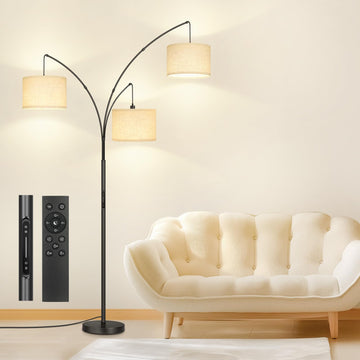 Arc LED Floor Lamp with Remote & Touch Control, Dimmable Modern Black 3 Light Arched Tall Floor Lamp, Mid Century