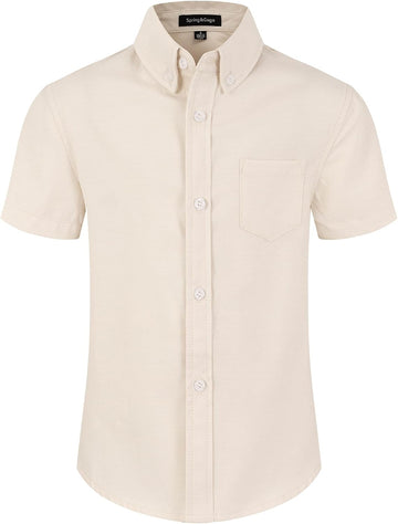 Boys' Short Sleeve Oxford Button Down Shirt Formal Uniform Dress Shirt